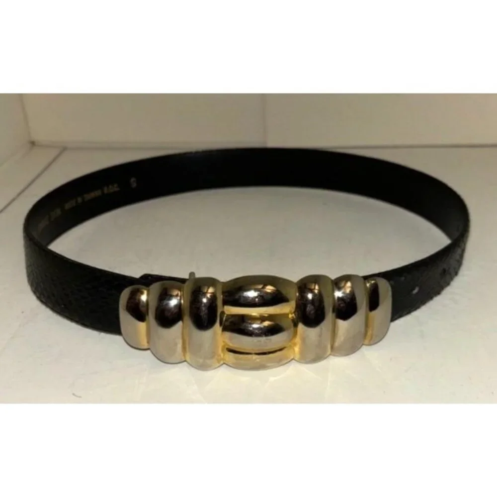 Jana‎ Black Snake Skin Belt With Gold Ornate Buckle S